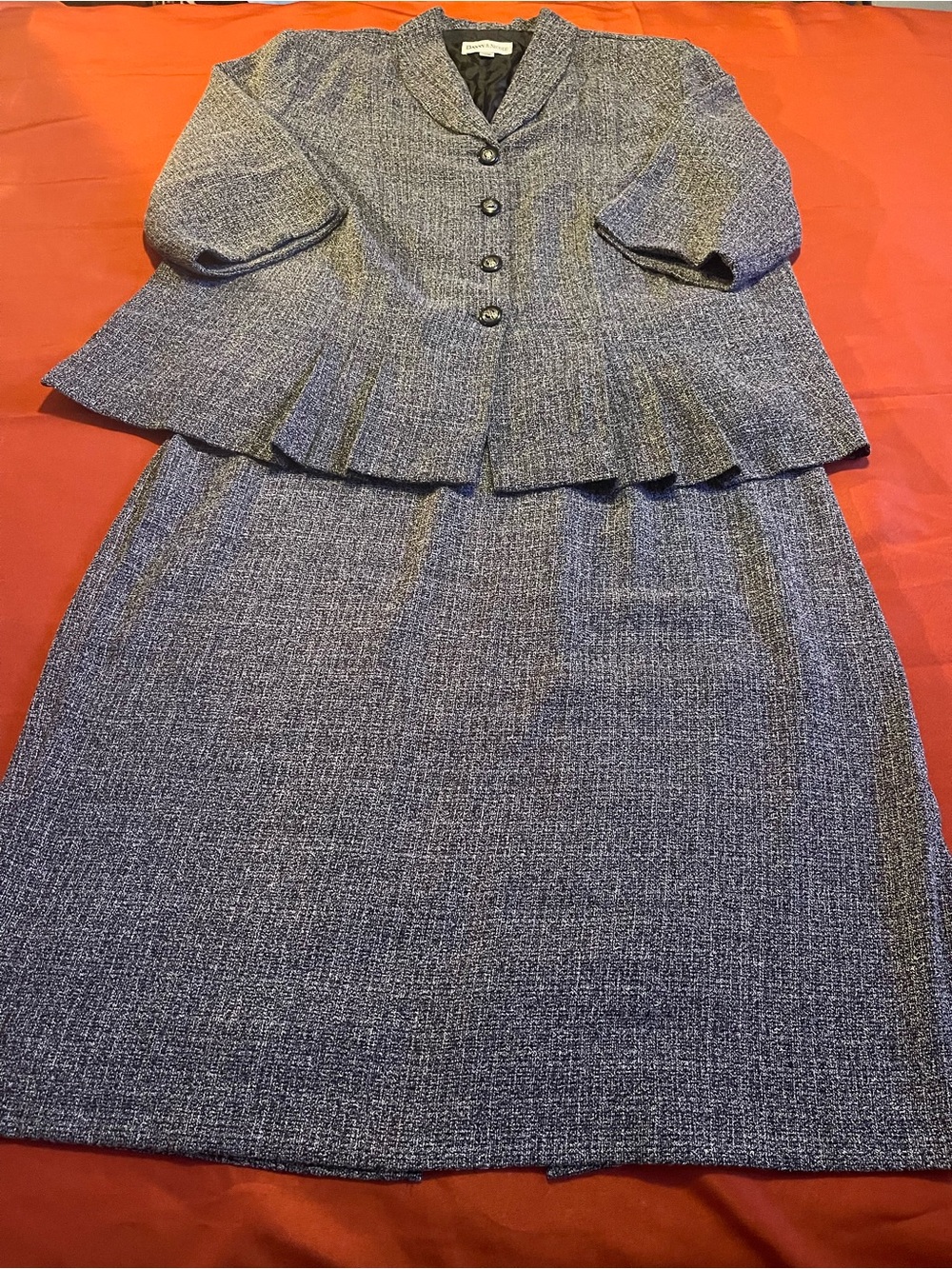 Danny Nicole Classic Women's Tweed Peplum Suit- Gray 22W